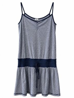 Splendid Navy White Striped Cotton Blend Summer Beach Drop Waist Mini Dress M